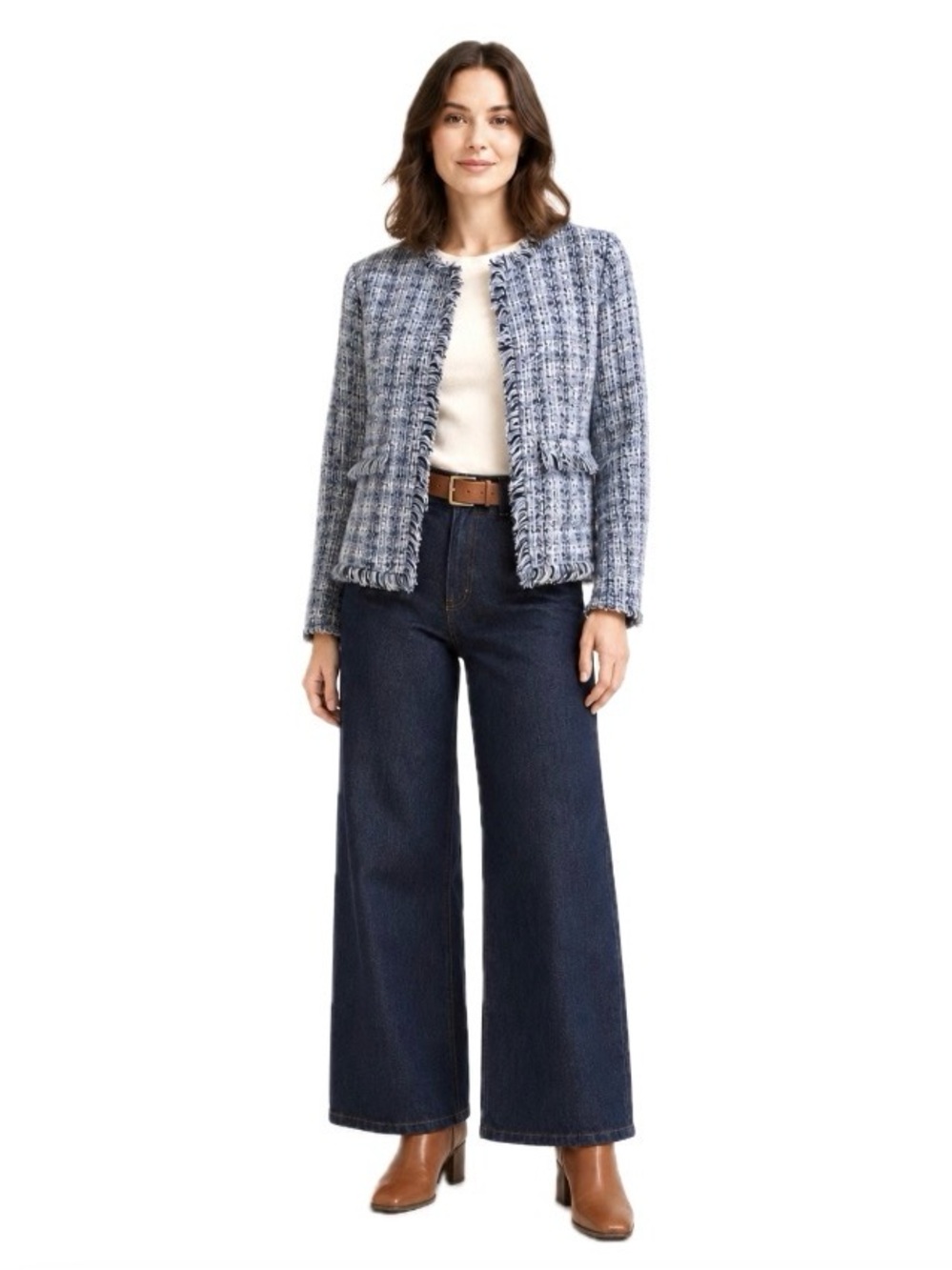 SIX / FIFTY , Blue & White Tweed Blazer Jacket, Size L